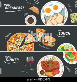 Jeu de petit-déjeuner, le déjeuner et le dîner de bannière web Illustration de Vecteur