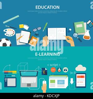 Concepts de formation et apprentissage en ligne modèle plat Illustration de Vecteur