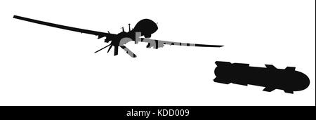 Drone militaire MQ-1C Gray Eagle. Missile Hellfire sur le front. rendu 3d. Arrière-plan isolé. Banque D'Images