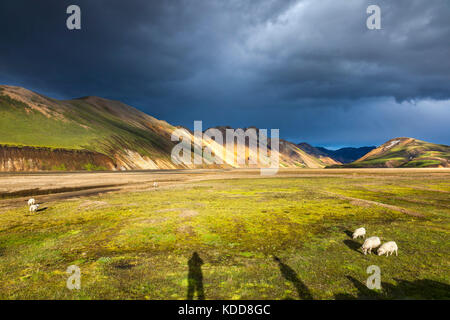 Menaces sur les montagnes de Rhyolite Barmur et la rivière Jokulgilskvisl à Landmannalaugar Islande Banque D'Images