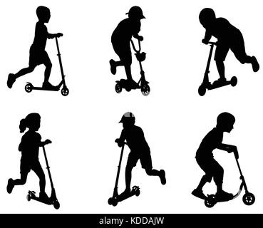 - Vector silhouettes scooting enfants Illustration de Vecteur