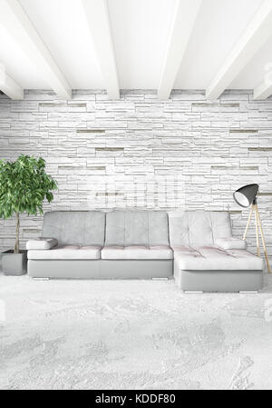 Chambre en mezzanine dans un style moderne avec un design intérieur élégant canapé et mur éclectique. Le rendu 3d. Banque D'Images