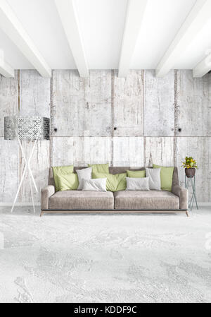 Chambre en mezzanine dans un style moderne avec un design intérieur élégant canapé et mur éclectique. Le rendu 3d. Banque D'Images