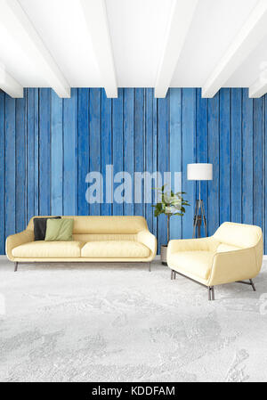 Chambre Jaune ou salon dans un style moderne avec des murs et un mobilier élégant de style. Le rendu 3d. Banque D'Images
