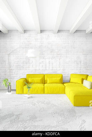 Chambre Jaune ou salon dans un style moderne avec des murs et un mobilier élégant de style. Le rendu 3d. Banque D'Images