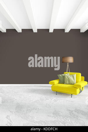 Chambre Jaune ou salon dans un style moderne avec des murs et un mobilier élégant de style. Le rendu 3d. Banque D'Images