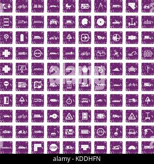 Emplacement 100 icons set grunge purple Illustration de Vecteur