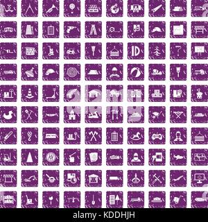 Camion 100 icons set grunge purple Illustration de Vecteur