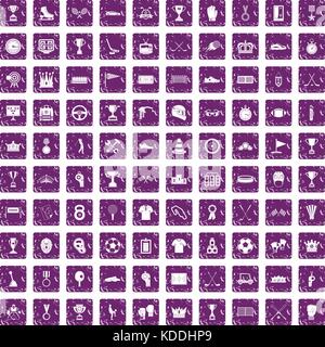 Prix 100 icons set grunge purple Illustration de Vecteur