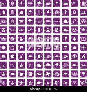 100 icons set bûcheron grunge purple Illustration de Vecteur