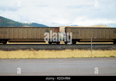 Une cargaison de charbon train dans un champ dans le Montana. Banque D'Images