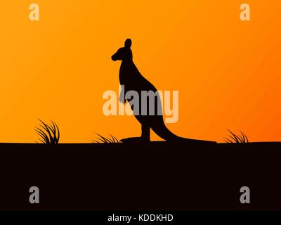 Silhouette Vector kangaroo sur fond de coucher du soleil Illustration de Vecteur