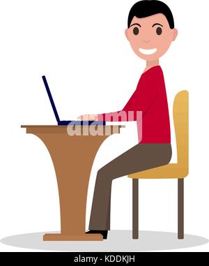 Vector cartoon man working at laptop Illustration de Vecteur