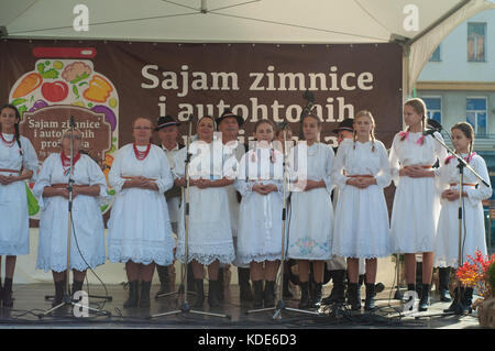 Zagreb, Croatie. 13 oct, 2017. Foire de l'hiver et produits autonomes. traditionnel croate chœur chantant crédit : veronika pfeiffer/Alamy live news Banque D'Images