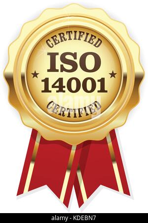 La certification ISO 14001 - norme de qualité joint d'or, de la gestion de l'environnement Illustration de Vecteur