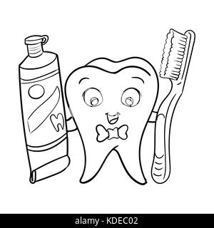 Cartoon smiley dent dentaire dentifrice holding et brosse à dents-vector character design. Illustration de Vecteur