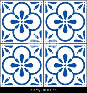 Motif carreaux vecteur azulejos portugais, carreaux bleus sans couture, design céramique géométrique Illustration de Vecteur