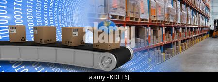 Composite numérique de transition, boxes in warehouse Banque D'Images