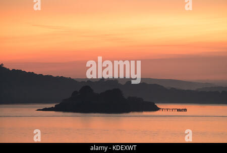 L'île de drake plymouth uk au coucher du soleil Banque D'Images