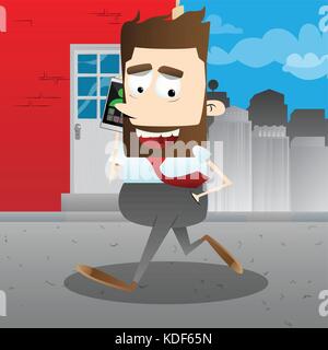 Business office worker talking sur un téléphone et d'exécution dans la ville. vector illustration de personnages de dessins animés. Illustration de Vecteur