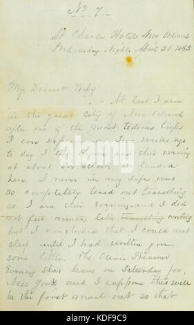 Lettre de D. P. Grier, Saint Charles Hotel, La Nouvelle-Orléans, à Anna McKinney, Octobre 28, 1863 Banque D'Images