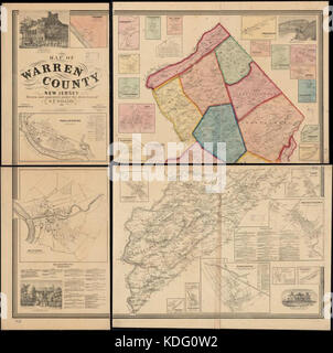 Cette carte du comté de Warren, New Jersey, montre la disposition géographique et les caractéristiques clés de la région, probablement d'un point de vue historique ou d'une étude. Banque D'Images