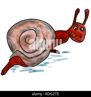 Aquarelle Dessin animé de l'escargot rouge isolé sur fond blanc Banque D'Images