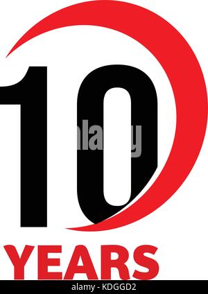 10e anniversaire résumé logo vector. dix joyeux anniversaire jour icône. numéros noirs en arc rouge avec texte de 10 ans. Illustration de Vecteur