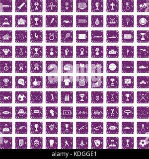 Médaille 100 icons set grunge purple Illustration de Vecteur