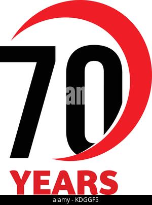 70e anniversaire résumé logo vector. soixante joyeux anniversaire jour icône. numéros noirs en arc rouge avec texte de 70 ans. Illustration de Vecteur