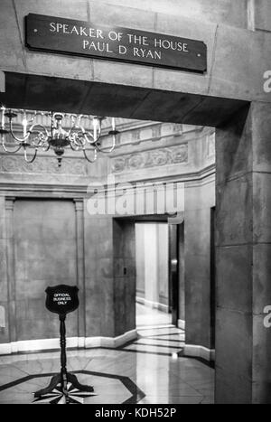 L'intérieur du Capitole, l'entrée vers le cabinet du Président de la Chambre, le sénateur Paul D. Ryan, Washington, DC, USA Banque D'Images