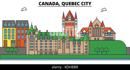 La ville de Québec, Canada. ville horizon architecture, bâtiments, rues, silhouette, paysage, panorama landmarks editable vector design line télévision coups Banque D'Images