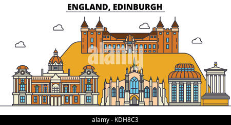 L'Angleterre, Édimbourg. ville horizon architecture, bâtiments, rues, silhouette, paysage, panorama landmarks editable vector design line télévision coups Banque D'Images