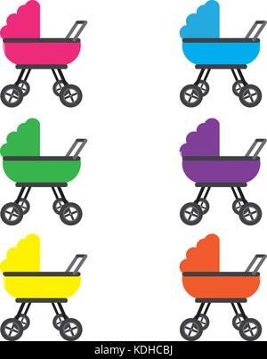 Poussette de bébé set de diverses couleurs dans le Vector Illustration de Vecteur