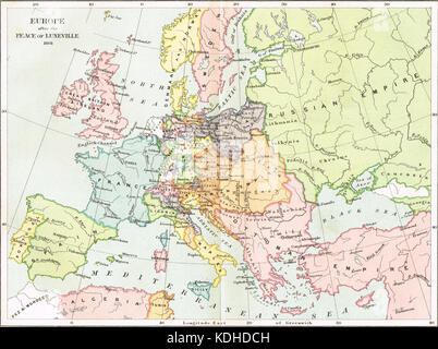 Carte de l'Europe après la paix de Luneville, 1801 Banque D'Images