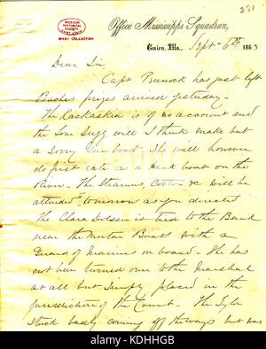 Lettre de K. R. Breese, Office de l'Escadron du Mississippi, Le Caire, New York, à David (D.) Porter, 6 septembre 1863 Banque D'Images