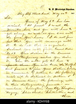 Lettre de David D. Porter, U. S. S. Black Hawk, à Seth Ledyard Phelps, le 24 mai, 1863 Banque D'Images