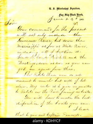 Lettre de David D. Porter, U. S. S. Black Hawk, à Seth Ledyard Phelps, Juin 23, 1863 Banque D'Images