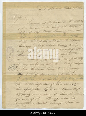 Lettre signée William H. Ashley, Ft. Atkinson (Fort Atkinson), à William Carr Lane, Saint Louis, le 29 octobre 1824 Banque D'Images