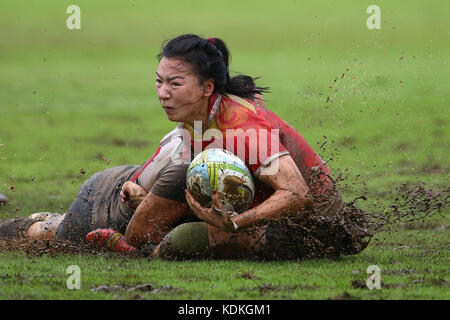 Colombo, Sri Lanka. 14 octobre 2017. Asia Rugby Sevens 2017 au Race course Ground le 14 octobre 2017 à Colombo, Sri Lanka. Asia Rugby Sevens Series comprend des équipes du Sri Lanka, du Japon, de Malaisie, de Hong Kong, des Philippines, Corée, Chine et Taipei chinois crédit : Pradeep Dambarage/Alamy Live News Banque D'Images