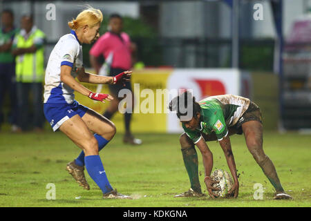 Colombo, Sri Lanka. 14 octobre 2017. Asia Rugby Sevens 2017 au Race course Ground le 14 octobre 2017 à Colombo, Sri Lanka. Asia Rugby Sevens Series comprend des équipes du Sri Lanka, du Japon, de Malaisie, de Hong Kong, des Philippines, Corée, Chine et Taipei chinois crédit : Pradeep Dambarage/Alamy Live News Banque D'Images