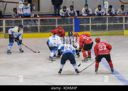 Novi Sad, Serbie. 14 octobre 2017. Match de la Ligue internationale de hockey (IHL) entre le domicile HC Vojvodina Novi Sad et l'extérieur HK Triglav Kranj. Crédit : Hardtodigit/Alamy Live News Banque D'Images