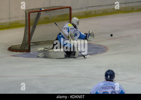 Novi Sad, Serbie. 14 octobre 2017. Match de la Ligue internationale de hockey (IHL) entre le domicile HC Vojvodina Novi Sad et l'extérieur HK Triglav Kranj. Crédit : Hardtodigit/Alamy Live News Banque D'Images