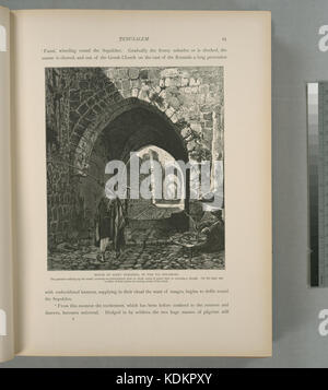 Maison de Saint Veronica, dans la Via Dolorosa. Le paysan de marcher jusqu'à la rue, le port d'un manteau brodé abai, ou faites de poils de chèvres, est porteur d'une charrue. Sur la droite se trouve un vendeur (NYPL b10607452 80270) Banque D'Images