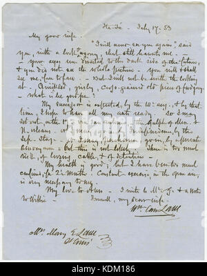 Lettre signée Wm. Carr Lane (William Carr Lane), Sta. Fe, (Santa Fe), de Mary E. Lane, Saint Louis, le 17 juillet 1853 Banque D'Images