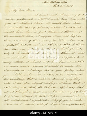 Lettre signée le Capitaine John W. DeForest, New Orleans, Louisiane, à Lillie Lillie (Umsted), 2 octobre 1862 Banque D'Images