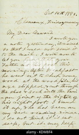 Lettre signée Caroline M. Bates, Cheneaux, d'être Bates, le 14 octobre 1881 Banque D'Images