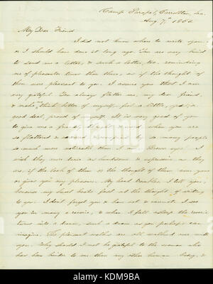 Lettre signée le Capitaine John W. Deforest, Carrollton, en Louisiane, à Lillie Lillie (Umsted), le 7 août 1862 Banque D'Images