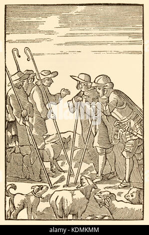 "Montagne de savoureux repas ils maintenant monter" de "The Pilgrim's Progress de ce monde et de ce qui est à venir' de John Bunyan (1628-1688). Christian et espère rencontrer les bergers : Connaissances, expérience, vigilante et sincère. Voir plus d'informations ci-dessous. Banque D'Images