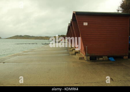 Cabines de plage,colwey Bay, île de Wight Banque D'Images